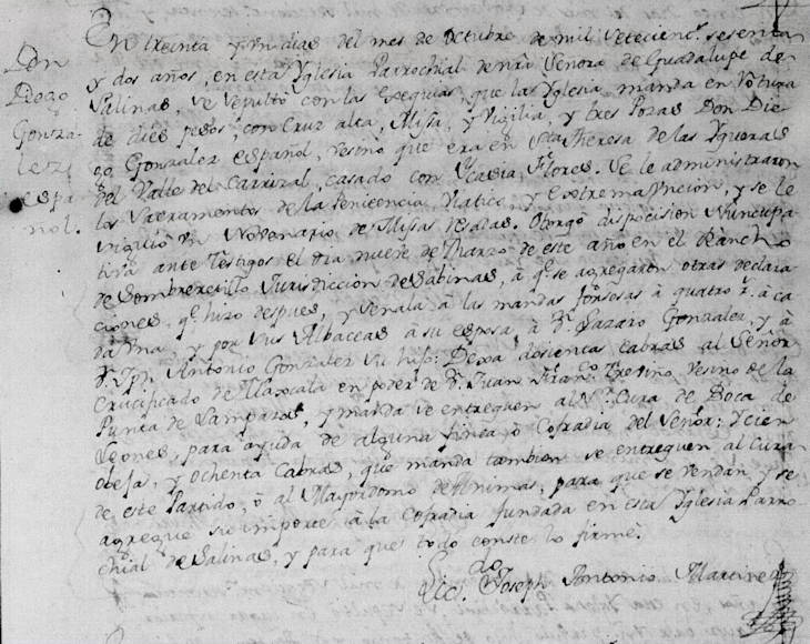 1762 Death Record of Juan Diego Gonzalez