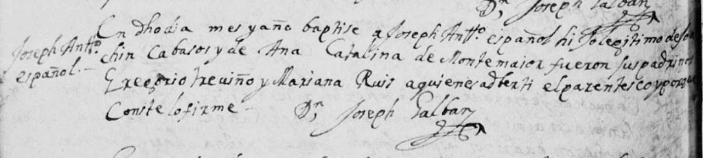 Jose Antonio Cavazos Montemayor, Monterrey, 1723 Baptism, Pg. 454